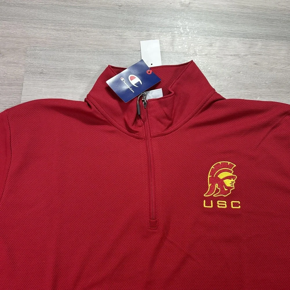 NEW USC Trojans Shirt Mens 2XL Red NCAA Football Champion Quarter‎ Zip Pullover